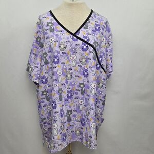 Divine Curves Womens Scrub Top Cat Print Size-3X